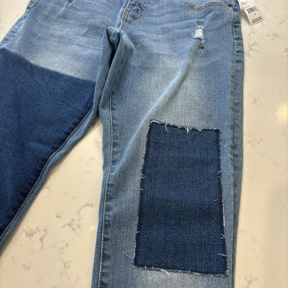 Y2K NWT Vintage‎ Bongo Patchwork Distressed Denim Jeans Tapered Leg Sz 8